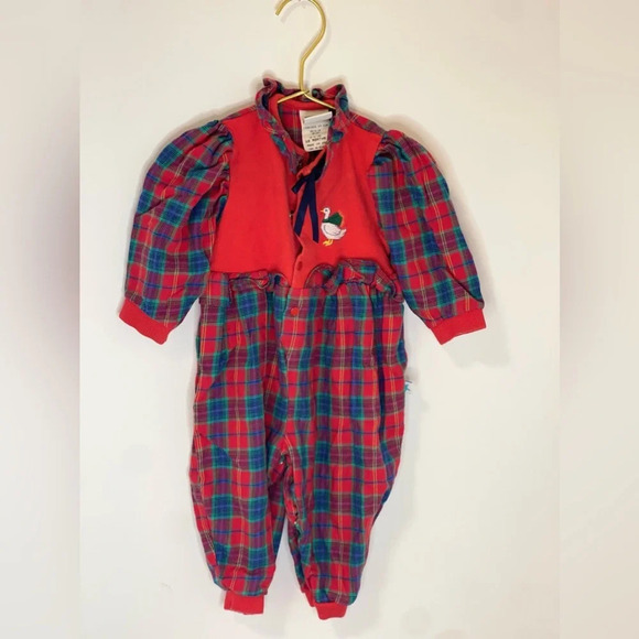 Little Me Plaid baby bodysuit with duck embroidery 12 months Christmas - Picture 1 of 3
